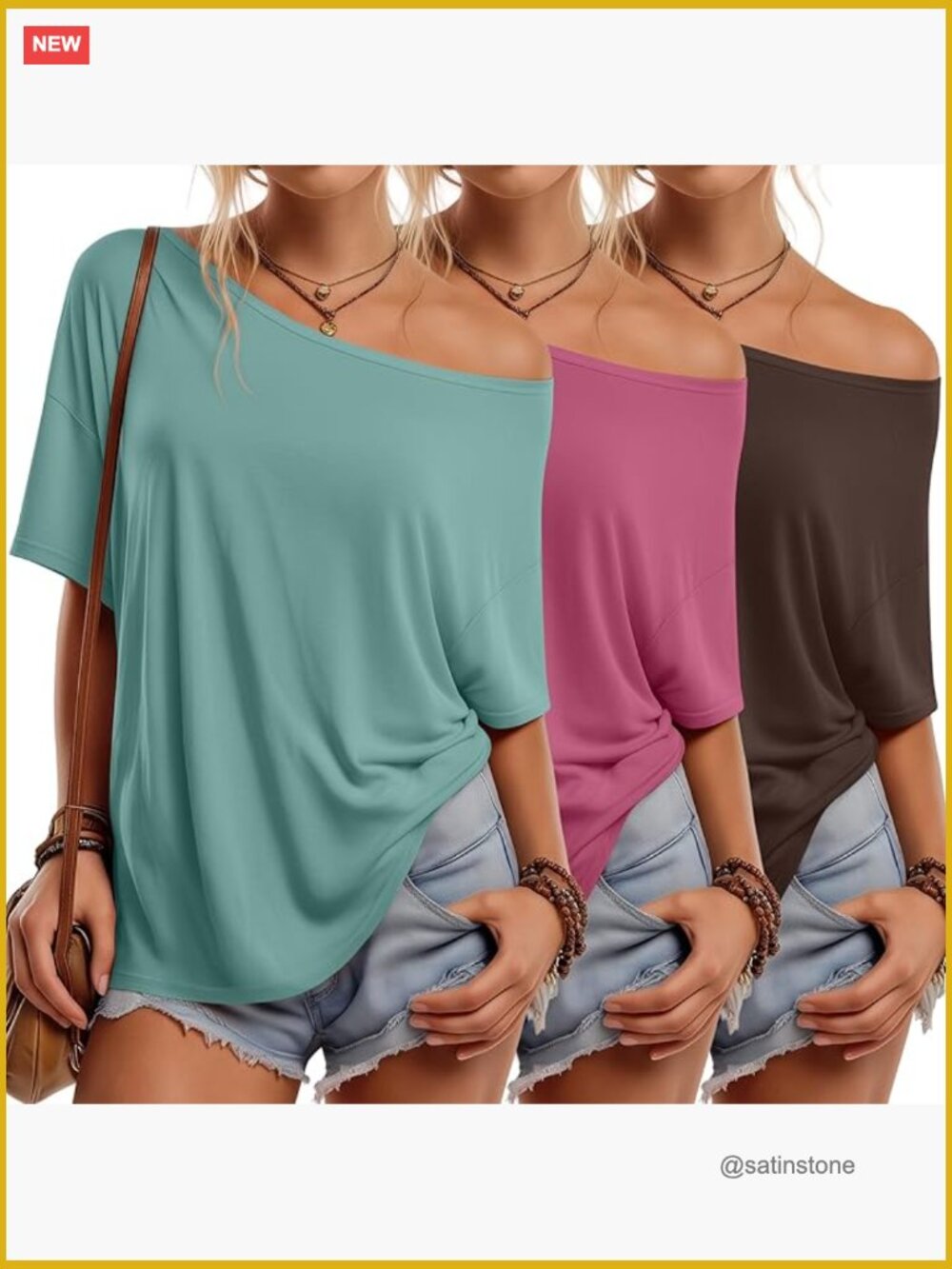 3 Pack Women's Off Shoulder Oversized Half Sleeve Tops Casual Loose Tees Tunic